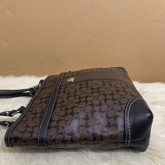 COACH Brown/Black CHELSEA Heritage Stripe Bias Signature N/S PVC Tote F15137 - Picture 4 of 16